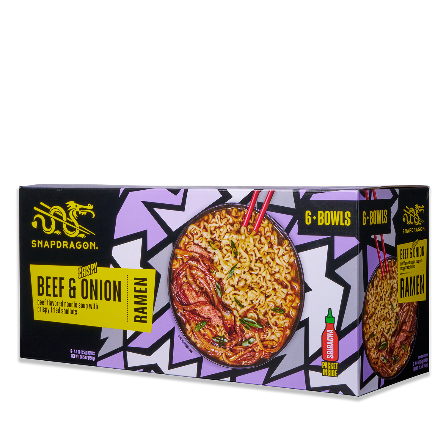 Snapdragon Beef & Crispy Onion Ramen with Real Sriracha - 6 Pack Bowls