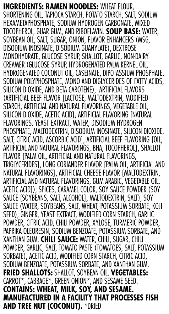 Snapdragon Beef & Crispy Onion Ramen with Real Sriracha - Ingredients