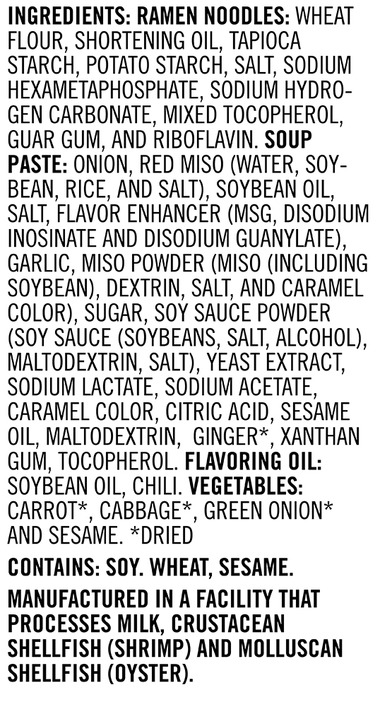 Snapdragon Instant Miso Ramen Noodles 4-Pack Ingredients